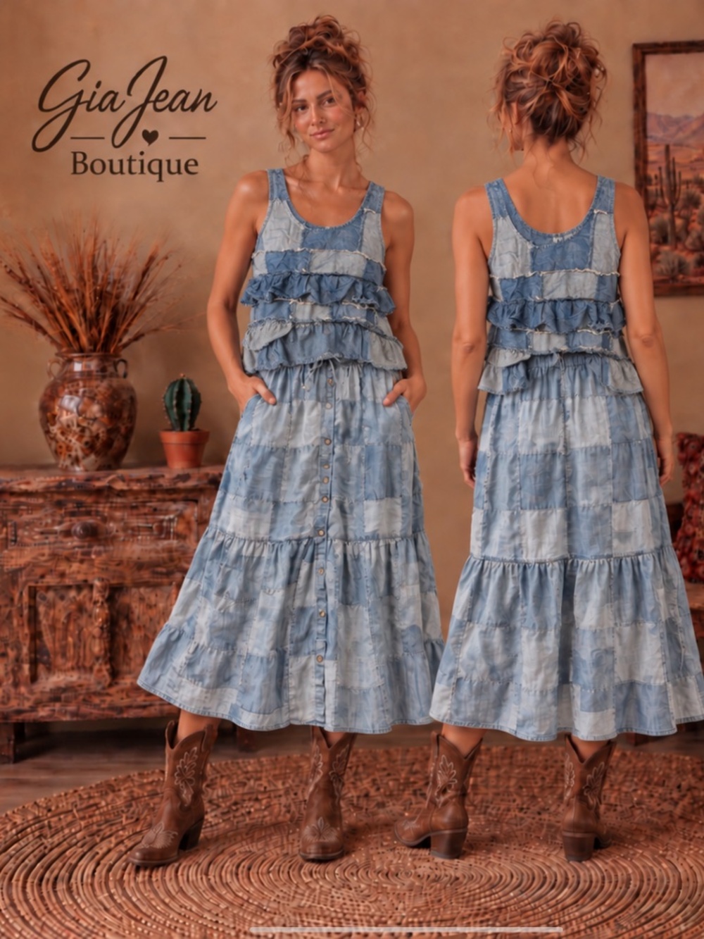 ❤️ JADED GYPSY “ SKIES 2 “ JADED GYPSY PATCHWORK SKIES SKIRT 60
